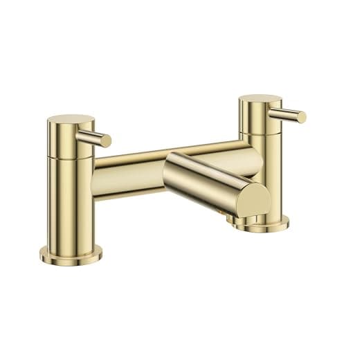 Image of VeeBath Delta Bath Filler – Brushed Brass Finish, G3/4" Inlet, Dual Lever, Deck Mounted Bath Mixer Taps with Shower, Round Edge Double Bathroom Tap Modern Shower Mixer