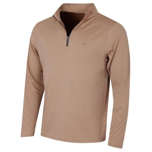 Image of Calvin Klein Mens Harlem 1/4 Zip Sweater - Tan - L