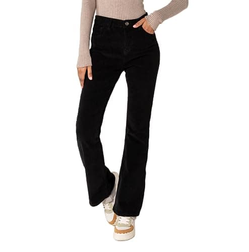 Image of Nina Carter J221 Women's High-Waisted Bootcut Stretch Corduroy Trousers Made of Velvet Cord Vintage Flared Trousers Cord Jeans, Black (J221-1), M