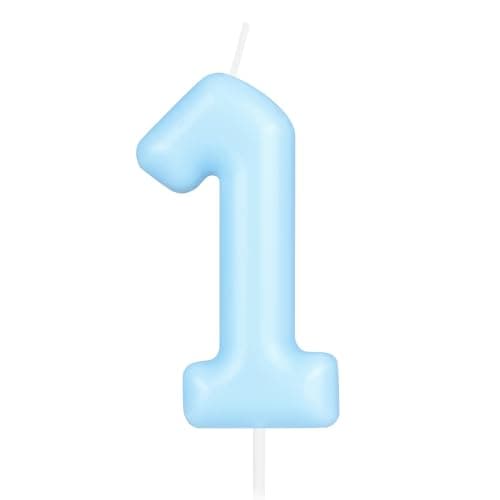 Image of Hongplus Macaron Blue Number 1 Candle, First Birthday Candle, Macaron Blue Happy Birthday Candles for Cake, Cake Topper Decorations for Girls Boys Pastel Sweet Birthday Party Decorations Supplies