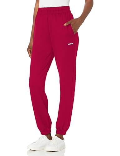 Image of HUGO Women's Pure Cuffed Sweatpants with Rubber Logo, Magenta Pink, XS