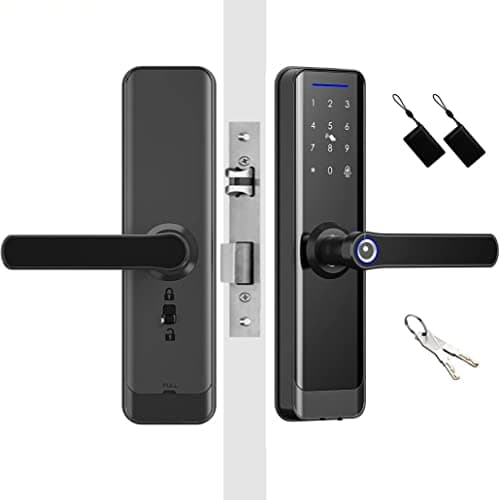 Image of Zemismart WiFi Smart DoorLock Fingerprint Touchscreen Smart Lock with Handle,Keyless Entry Biometric Intelligent Keypad Door Lock for Office Home Security,Bedroom Front Door(60/70mm,Black)