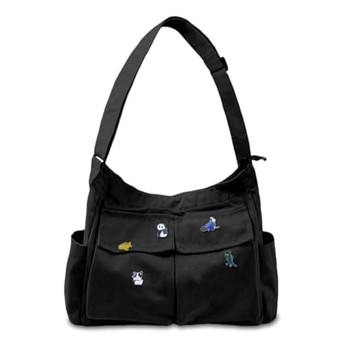 Image of Aucuu Canvas Messenger Bags, Crossbody Bag for Women Men, Multi Pockets Shoulder Bag, Waterproof Large Handbag, Multifunctional Crossbody Bags with Adjustable Shoulder Strap, for Shopping Hiking Work