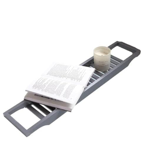 Image of Vencier Eco-Friendly Slimline Bamboo Bath Bridge Rack Caddy Shelf- (Grey)