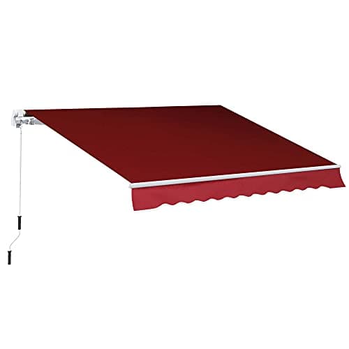 Image of Outsunny 2.5m x 2m Retractable Awning, DIY Garden Awning Canopy, Anti-UV Sun Shade Shelter with Aluminium Frame and Crank Handle, Wine Red