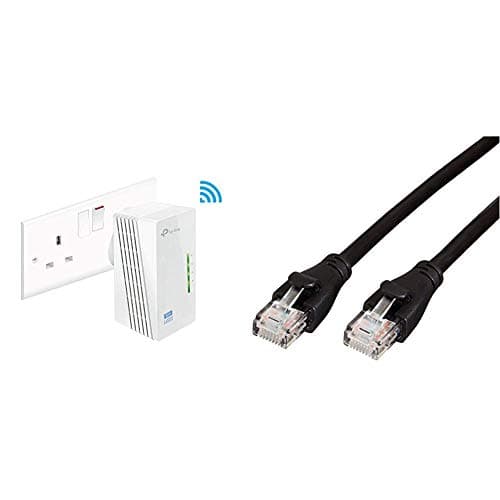 Image of TP-Link TL-WPA4220 2-Port Add-On Powerline Adapter, Range Extender, Broadband/WiFi Extender, WiFi Booster/Hotspot & Amazon Basics RJ45 CAT6 Ethernet LAN Patch Cable (0.9 m / 3 Feet)