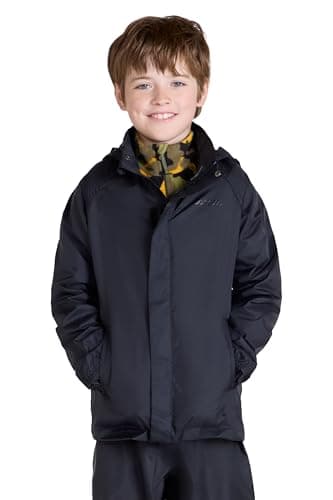 Image of Mountain Warehouse Pakka Kids Waterproof Jacket - Wind Resistant, Lightweight,Breathable Rain Coat for Girls & Boys, Packaway Bag - For Rain, Spring Summer Black Kids Size 11-12 Years