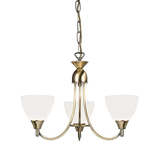 Image of National Lighting Andy Decorative 3 Way Antique Brass Branch Arm Pendant Ceiling Light with Matt Opal Glass Shades
