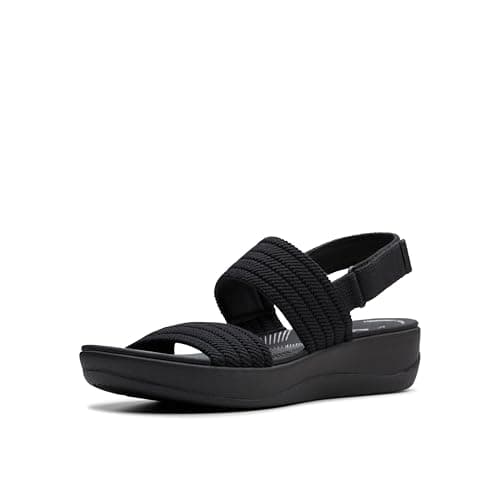 Image of Clarks Women's Arla Stroll Flat Sandal, Black Textile, 6 UK