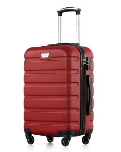 Image of COOLIFE 20 Inch Carry On Suitcase for EasyJet, ABS+PC, Hardshell, Lightweight Durable Travel Cabin Luggage with 360°Rubber Spinner Wheels, YKK Zipper, Telescopic Handle, TSA Lock, Spinel Red