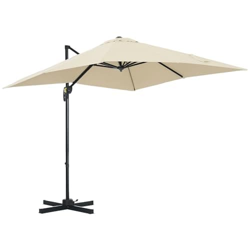 Image of Outsunny 2.5 x 2.5m Patio Offset Parasol Umbrella Cantilever Hanging Aluminium Sun Shade Canopy Shelter 360° Rotation with Crank Handle and Cross Base, Cream White