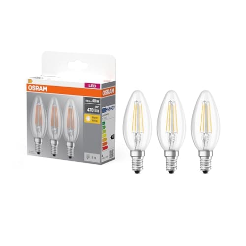 Image of Osram LED Base Classic B/LED-lamp in Candle Shape with E14-base/not dimmable/Replacement for 40 Watt/Filementstil Clear/Warm White - 2700 Kelvin/Pack of 3, 4058075819313