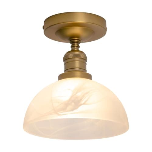 Image of JIMUBEAM Vintage Semi Flush Mount Ceiling Light with Alabaster White Glass Pendant Lampshade, Industrial Style Retro Close to Ceiling Light Fixture for Hallway, Porch, Kitchen, Bedroom, Hotel, Stairs