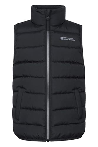Image of Mountain Warehouse Rocko Kids Padded Gilet - Water Resistant Coat with Microfibre Padding & Front Pockets, Boys & Girls - Spring Summer & Outdoors Black Kids Size 7-8 Years