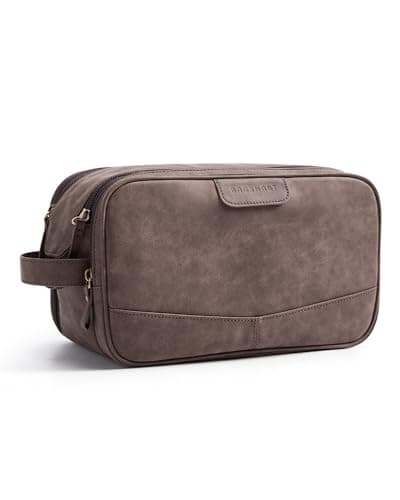 Image of BAGSMART Waterpoof Toiletry Bag, PU Leather Wash Bag for Men, Large Travel Accessories with Dry & Wet Separation for Bathroom Gym Camping, Full-Size Toiletries, Dark Brown