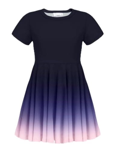 Image of trudge Girls Summer Dresses Children's Short-Sleeved Gradient T-Shirt Dresses Cotton Casual Dress Girls' Clothing Gradient 140 10-11 Years