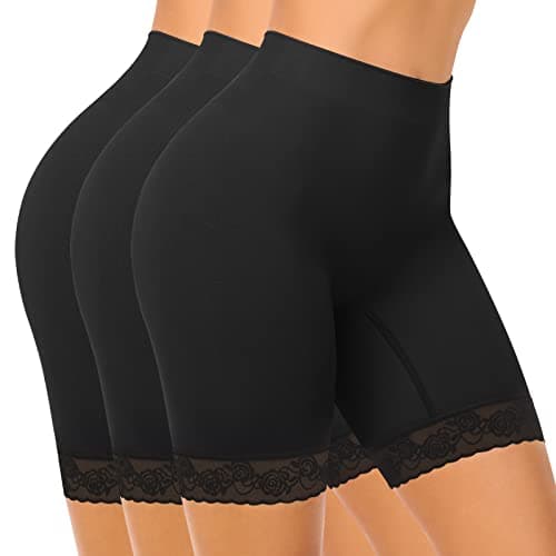 Image of SIHOHAN Womens Anti Chafing Shorts Boxer Lace Slip Shorts Seamless Long Briefs for Under Dresses Skirts(3pcs Black,L)