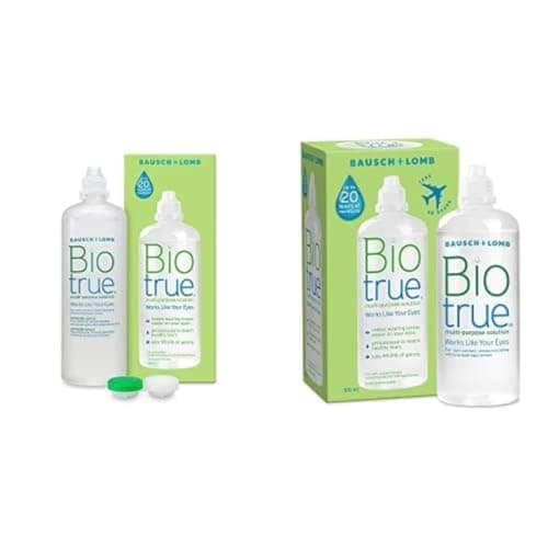 Image of Biotrue Bundle, Multi-Purpose Soft Contact Lens Solution, 1 x 300 ml and Flight Pack 1 x 100 ml, Cushions and Rehydrates for Comfortable Wear, Condition, Clean, Remove Protein, Disinfect and Rinse