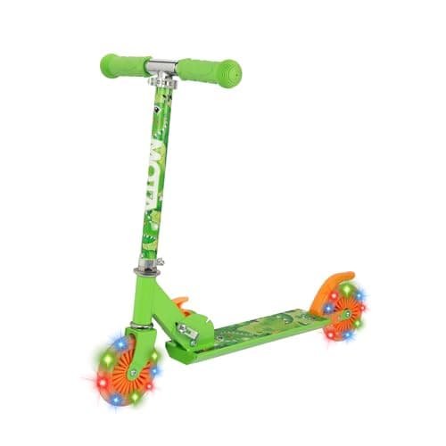 Image of ATOM Light Up Inline Scooter for Kids | Foldable 2-Wheel Scooter with Light-Up Wheels, Adjustable Handlebar, Folding Lock System | Available in Dinosaur or Unicorn Theme | Outdoor Ride On Toy Ages 4+