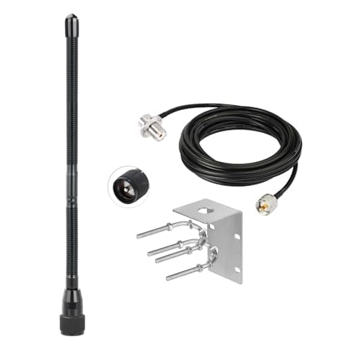 Image of Bingfu 27MHz CB Radio Antenna Soft Whip with PL259 UHF Male Connector,5m RG58 Coax Cable and Stainless Steel Mounting Bracket for Car Truck SUV Mobile CB Radios