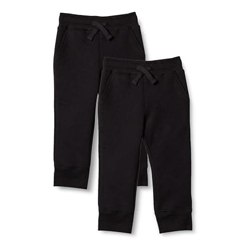 Image of Amazon Essentials Boys' Fleece Jogger Sweatpants, Pack of 2, Black, 5 Years