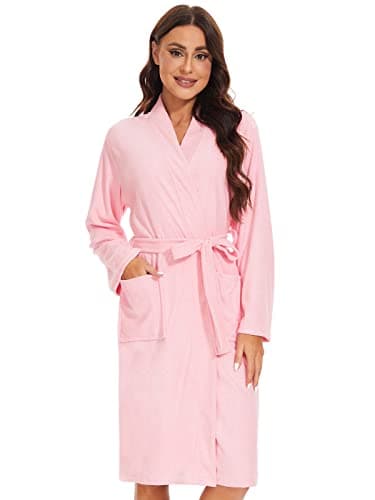 Image of Ymmchy Women Bathrobes Lightweight Dressing Gown Terry Towelling Bath Robe Shawl Collar Robes Pink S