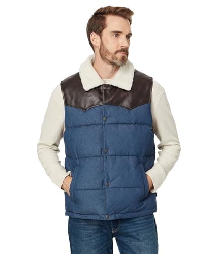 Image of Levi's Men's Out West Mixed Media Puffer Vest, Faded Blue Denim, M