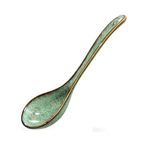 Image of LVUNZJCA Soup Ladle Creative Ceramic Spoon Soup Spoon Long Handle Spoon for Home, Cooking(Green)