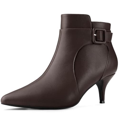 Image of Allegra K Women's Pointy Toe Zipper Buckle Decor Kitten Heels Ankle Boots Coffee 6 UK/Label Size 8 US