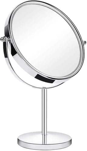 Image of ANGNYA Double Sided Vanity Mirror 20 cm(8-Inch), 1X and 3X Magnifying Mirror Round Freestanding Makeup Mirror for Bedroom, 360 Degree Swivel with Stainless Steel Frame