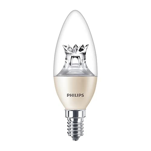 Image of PHILIPS Master LED 5.5W (40W Replacement) B38 Candle, E14 Small Edison Screw, Dim Tone 2200K-2700K, Warm White, Clear Bulb, UK (1)