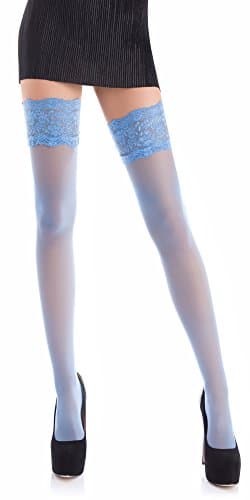 Image of Romartex Sheer 20 DEN Elastane Hold Ups Stockings with Lace, 17 Colours, Sizes S-XXL (Medium, Blue)