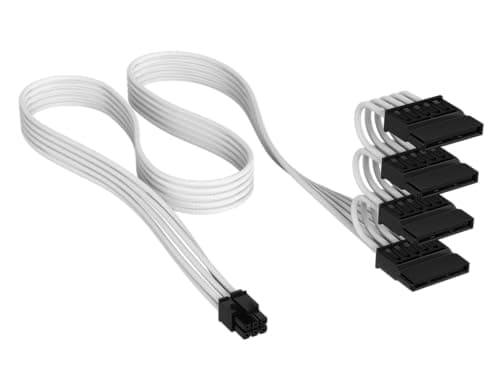 Image of Corsair Elite Premium Type 5 Individually Sleeved SATA (4 Connectors) PSU Power Cable – Triple-Mesh Paracord Sleeve, Compatible Type 5 PSUs – White