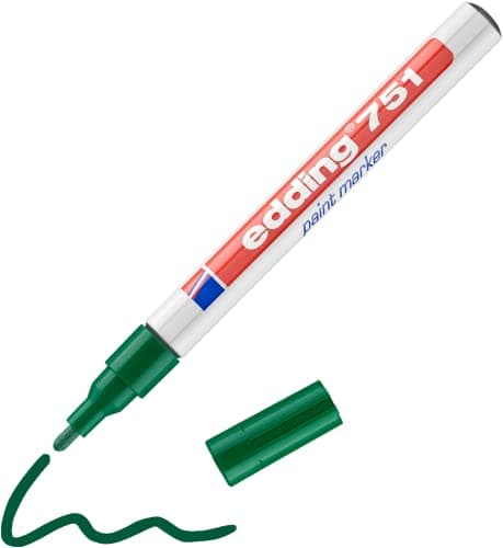 Image of edding 751 paint marker - green - 1 pen - round tip 1-2 mm - paint marker for marking and labelling metal, glass, rocks or plastic - heat-resistant, permanent, smudge-proof and waterproof