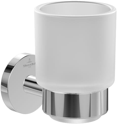 Image of Villeroy & Boch Elements - Tender Tumbler Holder, Toothbrush Holder for Wall Installation, Toothbrush Tumbler Made from Satin-Finished Glass with zinc Holder, Round, Chrome