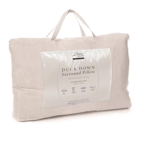 Image of Littens Ultimate Super King Size Duck Down Surround Side Sleeper Support Pillow, Cotton, 50cm x 90cm (20" x 35")