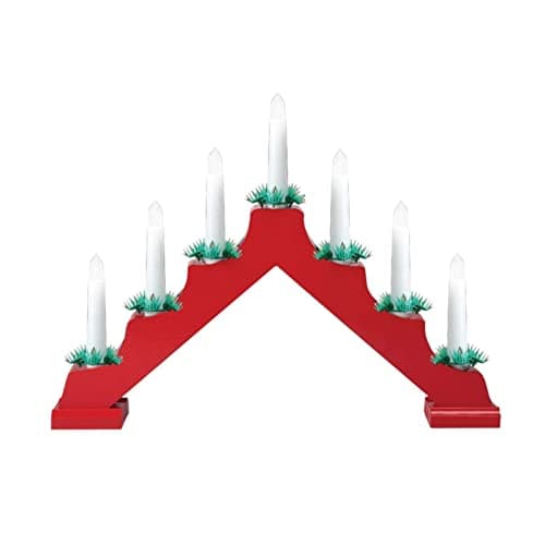 Image of Optimal Products Wooden Christmas Candle Bridge 7 LED Light Up Arch Window Xmas Decoration Lights UK (Red)