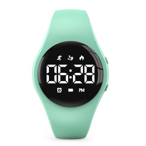 Image of Focwony Kids Led Digital Fitness Tracker Watch, Waterproof Pedometer Wristwatch, Vibrating Alarm Clock, Stopwatch, Great Gift for Kids Children Teens Girls Boys (Green)