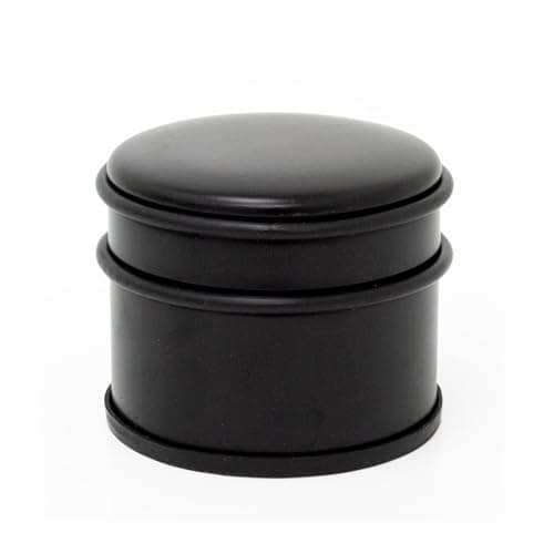 Image of Chunky Round Black Doorstop | Stainless Steel Rubber Door Stop | Heavy Duty Door Stopper with Bumper - 9x8cm