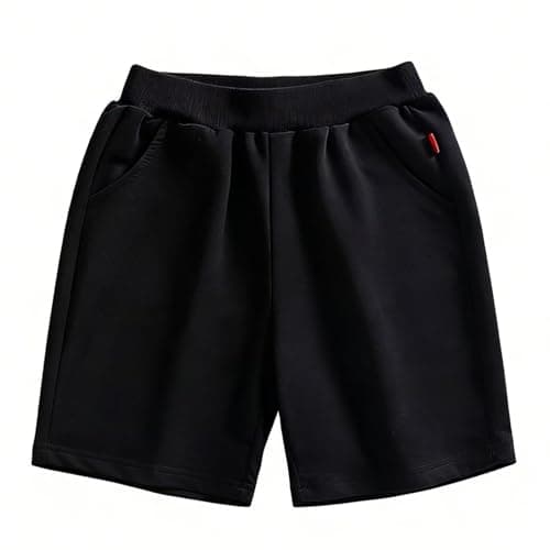 Image of Gemzon Boys Activewear PE School Shorts Kids Girls Running Gym Football Sports Shorts Black, 6-7 Years