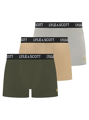 Image of Lyle & Scott Men’s Barclay Premium Trunks 3 Pack – Branded Waistband & Golden Eagle Logo (UK, Alpha, XXL, Regular, Regular, Mirage Grey/Irish Cream/Beetle)