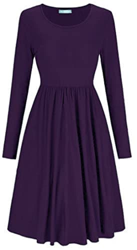 Image of Mustwearit New Womens Ladies Frankie Smock Swing Skater Dress Ladies Flared Ruched Gathered Waist Dress UK 8-26 Purple