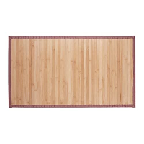 Image of Relaxdays Natural Bamboo Bath Mat, Moisture-Resistant, Textile Border, Bathtub Rug, 80 x 45 cm, Brown