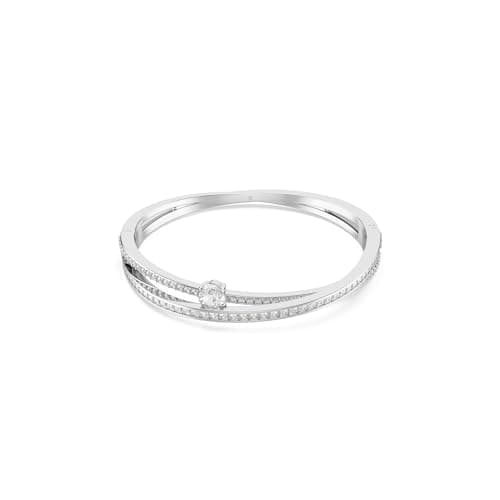 Image of Swarovski Hyperbola Bangle Bracelet, Overlapping Design with Clear Crystals and Oval-Cut Centre Stone in a Rhodium-Finished Setting, Size S, Part of the Hyperbola Collection