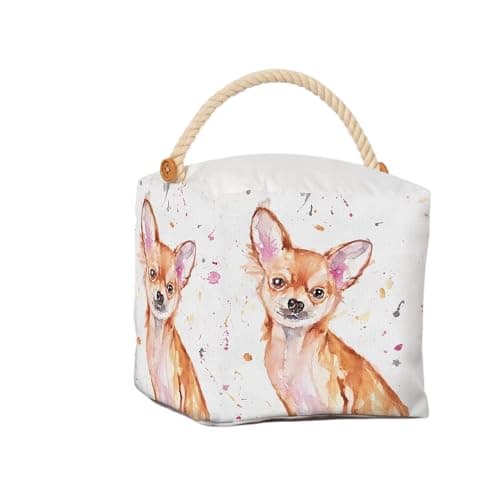 Image of Assorted Doorstop Door Stop Stopper Filled Heavy Doorstop Faux Leather Novelty Wedge (Chihuahua Cube Doorstop)