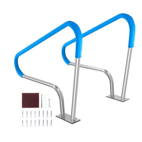 Image of VEVOR Pool Handrail, 2 PCS 48x36in Pool Railing, Stainless Steel with Base Plate for Indoor/Outdoor Pools,Swimming Pool Safety Railing for Decks,Rust-Proof Grab Bar w/Grip Cover&Accessories for Spas