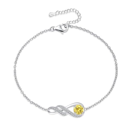 Image of LOCIBLO November Birthstone Bracelets for Women 925 Sterling Silver Created Citrine Yellow Topaz Bracelet White Gold Infinity Pendant Jewellery, 6.7"+1.2"