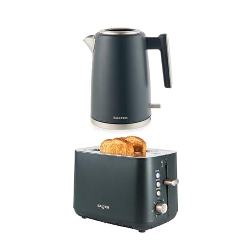 Image of Salter Marino Kettle & Toaster Set – 3KW Rapid Boil Kettle with Limescale Filter & Auto Shut-Off/Boil Dry Protection, 925W 2-Slice Toaster with High-Lift Eject, Defrost/Reheat/Cancel & Crumb Tray