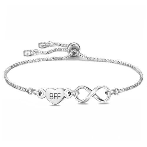 Image of BFF Gift Silver Love Heart Bracelet for Women Dainty Tennis Bracelet Gifts for Best Friend Close Friend Christmas Friendship's Day Birthday Gifts (BFF)