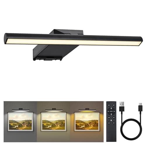 Image of 12" Picture Lights for Wall, 10000mAh Rechargeable Picture Light with Remote, 300lm Bright LED Wall Lights 3000K/4000K/6000K Dimmable, Wireless Art Lights for Paintings Frame Gallery Dartboard, Black